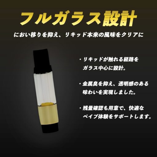 フルガラスアトマイザー 1ml【GOLD】｜510規格 ガラスカートリッジ - 画像 (2)