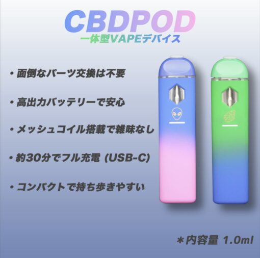 一体型POD CBD VAPE デバイス 280mah USB-C - 画像 (3)