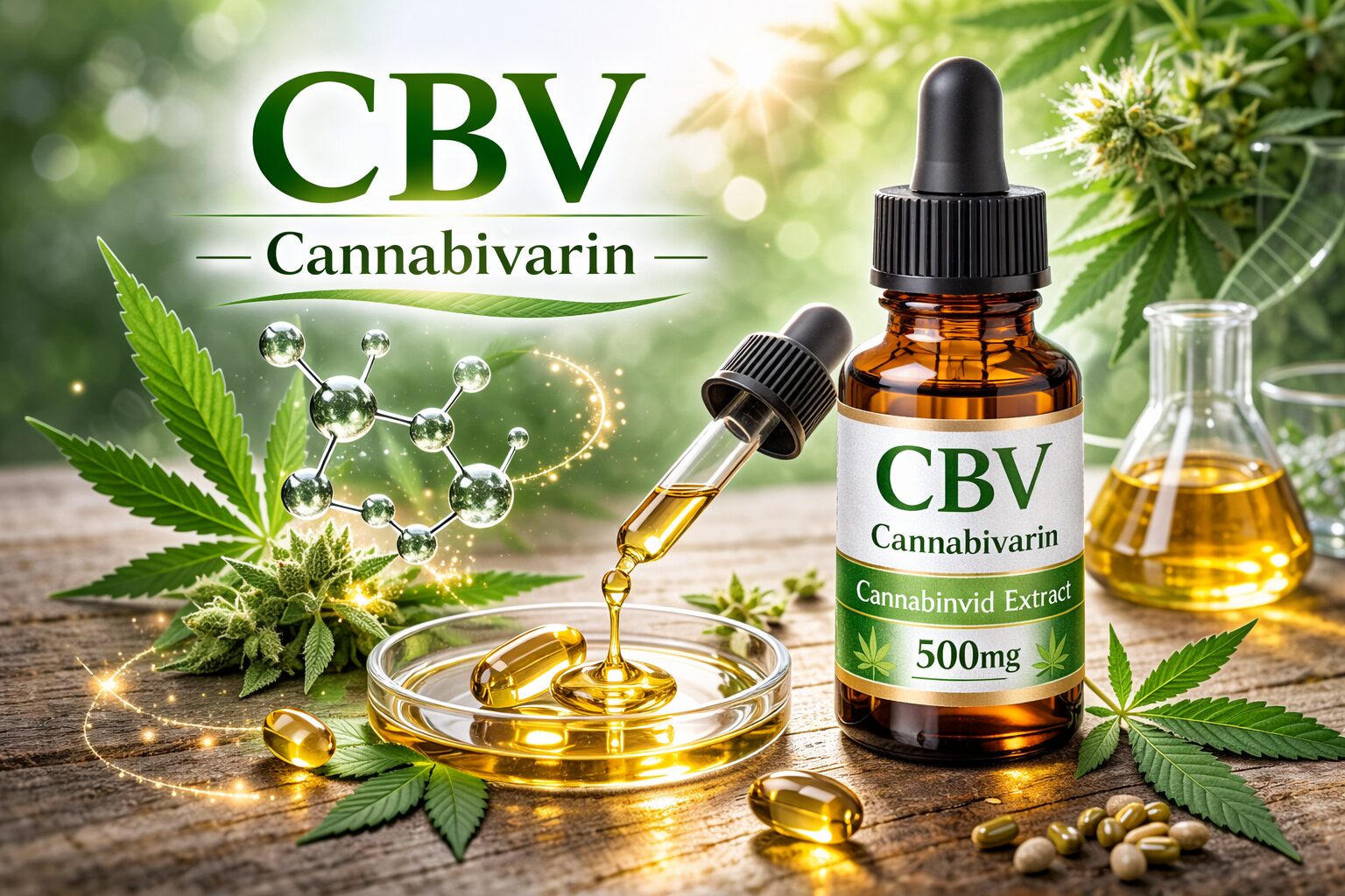 CBV（カンナビバリン）のイメージ（成分・ボトルなど）