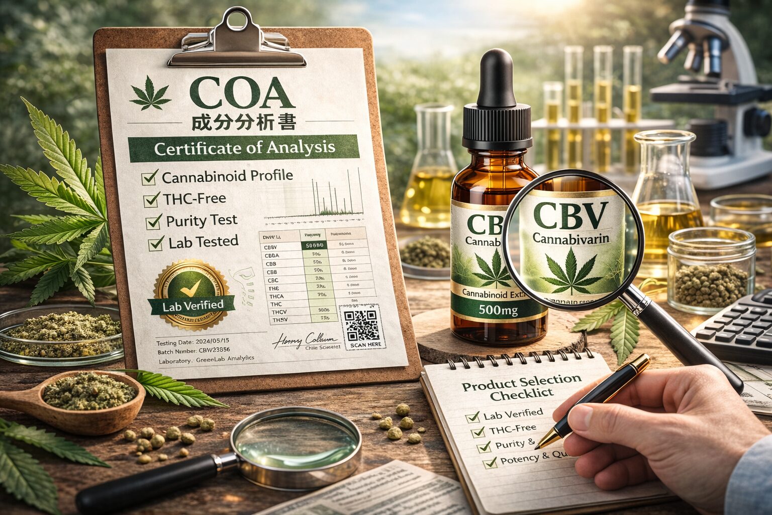 COA（成分分析書）と製品選びチェックのイメージ