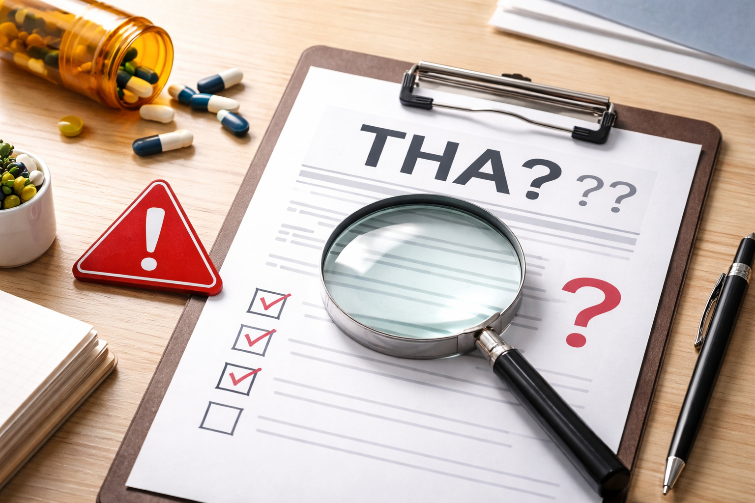 THAの成分確認や法的リスクをイメージした写真
