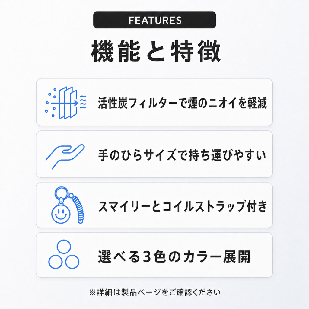 スモークフィルター|活性炭内蔵 携帯用エアフィルター スマイリー付き 全3色 - 画像 (8)