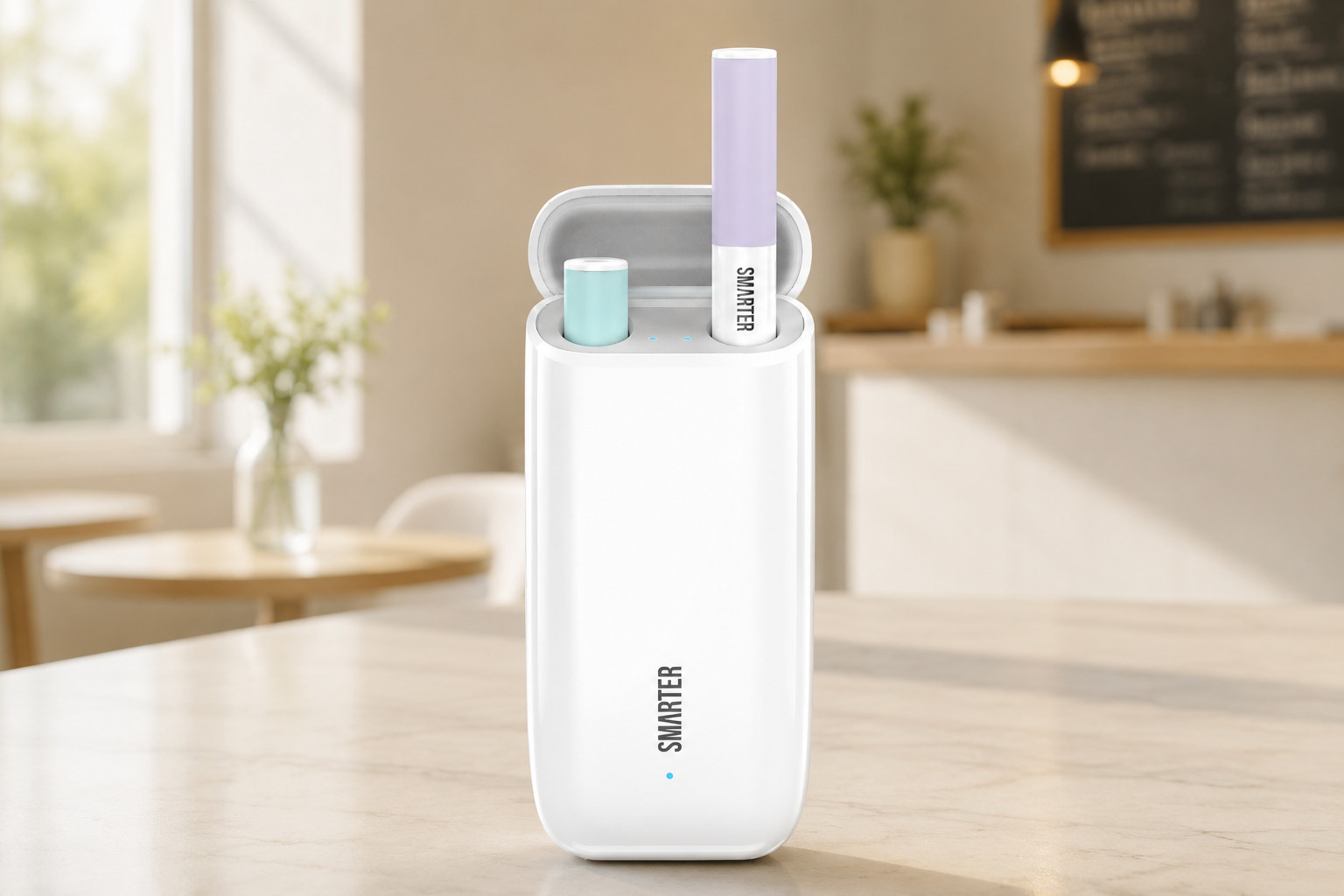 スティック型VAPE SMARTER DUOを持つ手元のライフスタイルイメージ